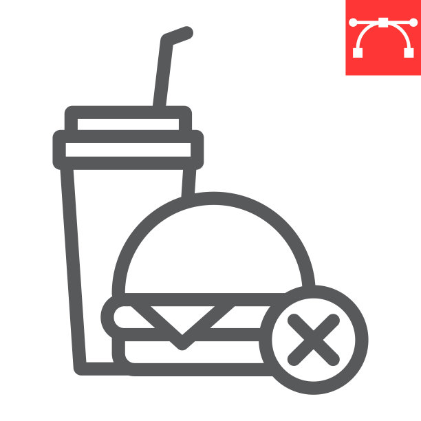 没有快餐线图标，健身和饮食，没有食物符号矢量图形，可编辑笔画线性图标，eps 10。图片下载