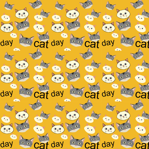 国际猫日手绘矢量猫脸图案图片下载