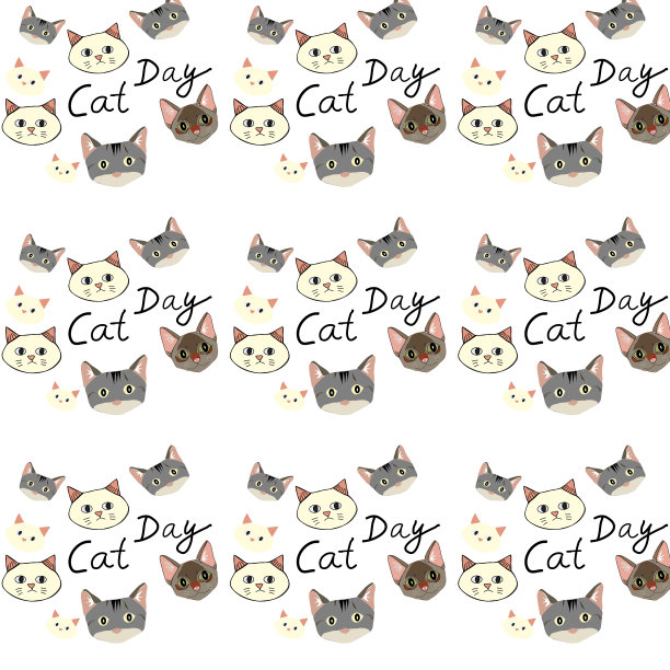 国际猫日手绘矢量猫脸图案图片下载