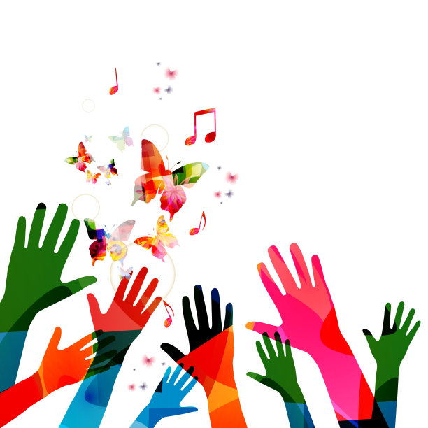 音乐背景与色彩缤纷的音符和手图片下载