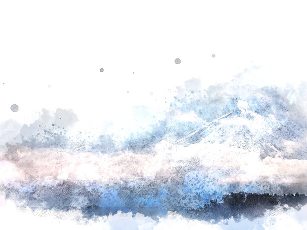 摘要日本川口县富士山山顶上的水彩画插画背景。图片下载