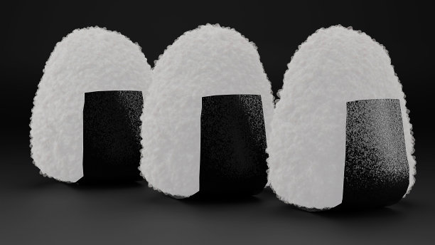 日本饭团的特写，米饭和海藻的三角形，3D插图图片下载