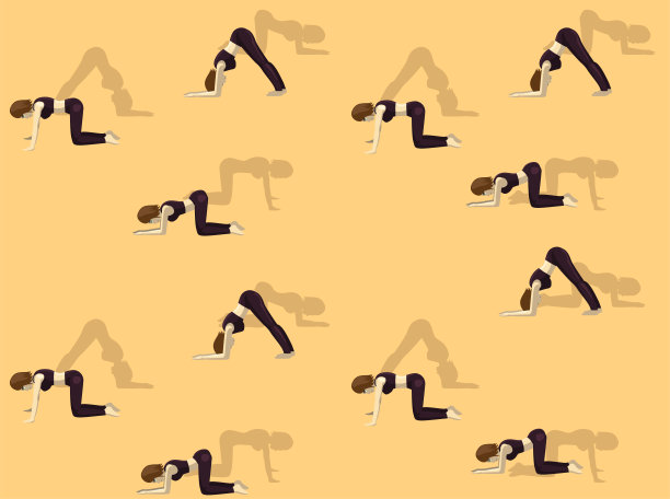 海豚姿势瑜伽漫画矢量无缝背景墙纸01图片下载