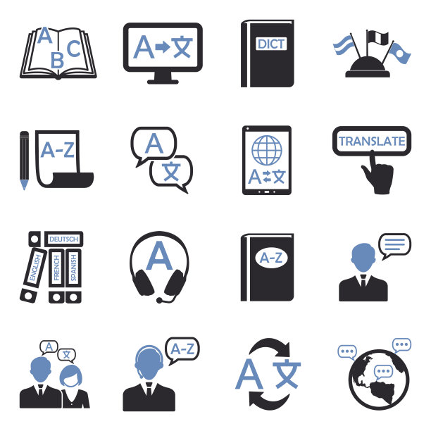 翻译和字典图标。双色调平面设计。矢量插图。图片下载