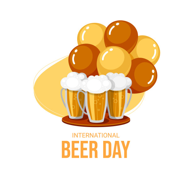 有杯子和气球的国际啤酒日卡图片下载