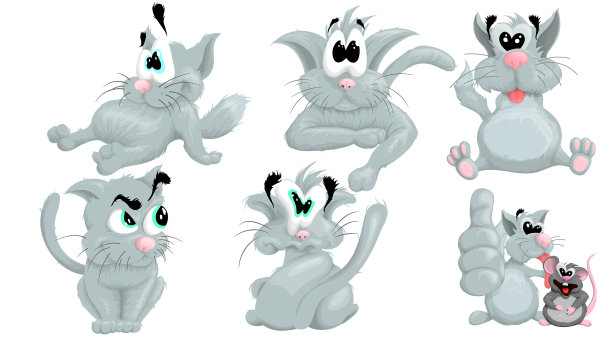 卡通风格的可疑灰猫等待图片下载