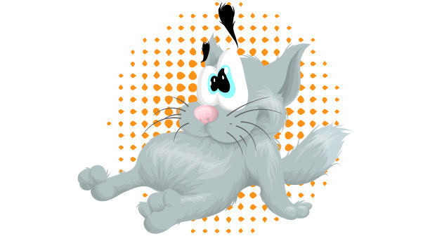 一只卡通风格的有趣的灰色猫躺在一个图片下载