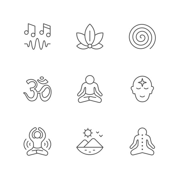 设置线条图标冥想和瑜伽图片下载