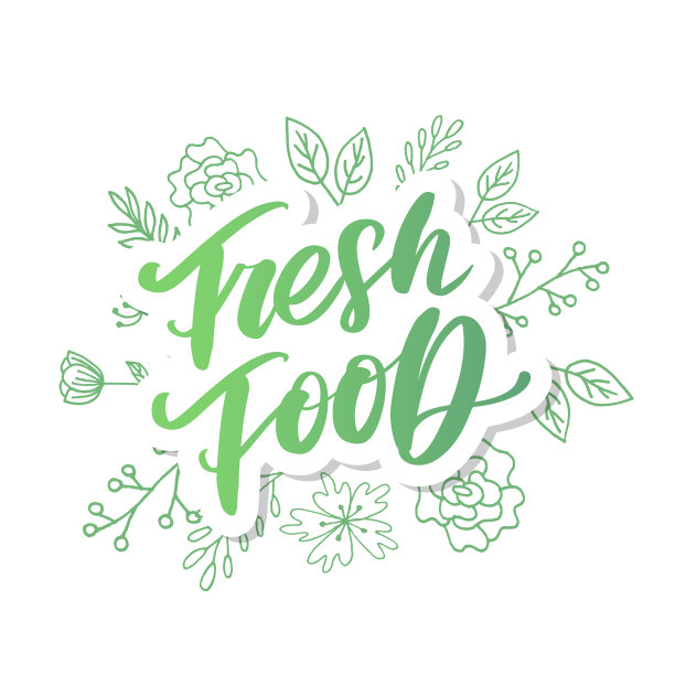 矢量插图，食物设计。餐馆，咖啡馆菜单，农场和商店的手写字体。用于标签、标识、徽章、贴纸或图标的元素。书法及版式收藏。新鲜的食物图片下载