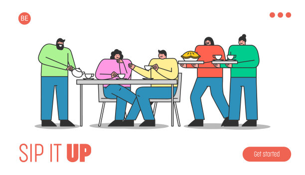 一群朋友聚在一起喝茶或咖啡的登陆页面图片下载