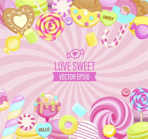 爱甜蜜的商店标志与许多糖果图片下载