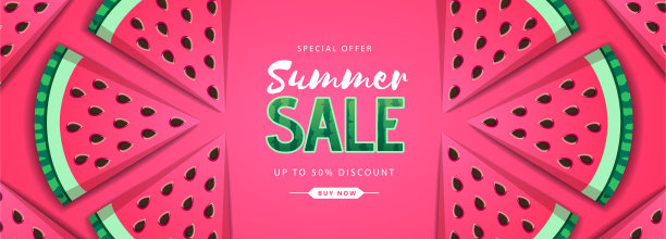 五颜六色的西瓜夏季大促销海报。夏季的背景图片下载