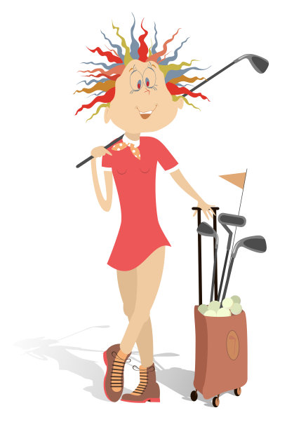 有趣的年轻女子打高尔夫孤立的插图素材图片