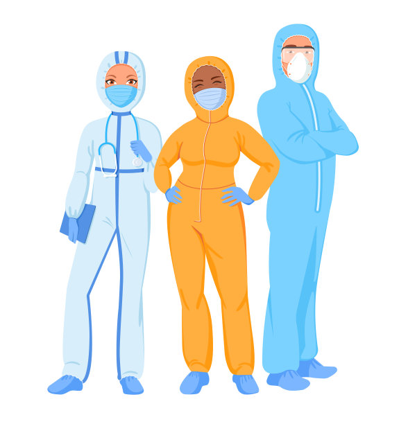 男女医生和护士角色穿着防护服图片下载