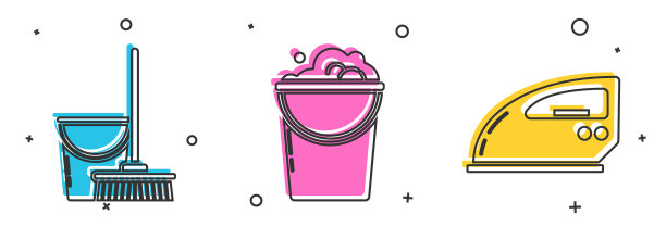 将拖把和水桶放入泡沫中图片下载