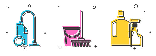 设置吸尘器拖把，水桶和塑料图片下载