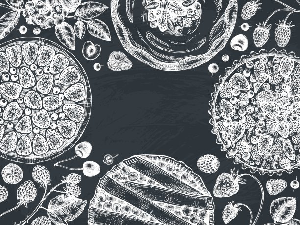 浆果蛋糕矢量旗帜在黑板上图片下载