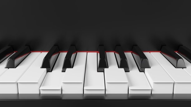 前视图大钢琴键盘与按下的键。和弦插图。背景音乐活动横幅。3 d渲染图像。图片下载