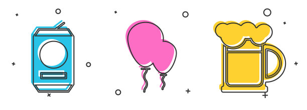 用丝带和木制的气球设置啤酒罐图片下载