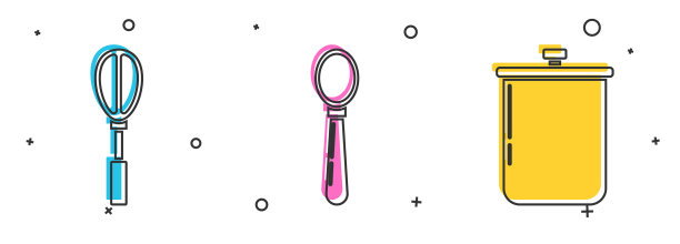 设置厨房汤匙和烹饪锅图标图片下载