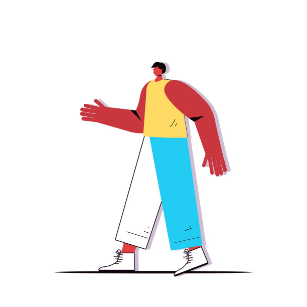 年轻男子在休闲时尚的衣服指向一些卡通人物站立姿势图片下载