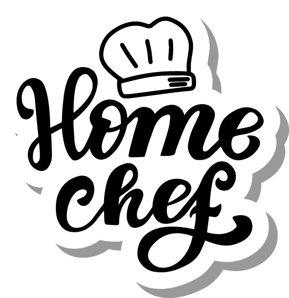 家庭厨师与炊具帽。手字母贴纸。毛笔书法。在家做饭的概念引用。餐饮服务标志图片下载