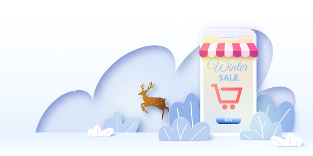 冬季销售和网上购物商店与移动应用程序。图片下载