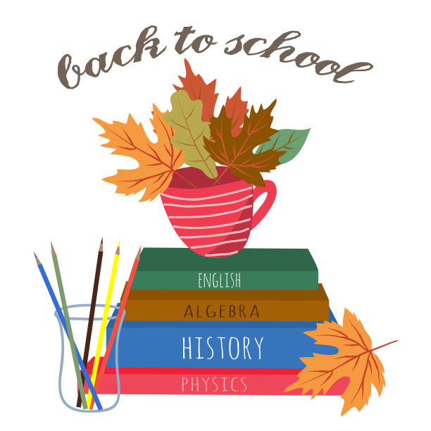 回到学校。可爱的矢量插图海报，背景，旗帜或卡片，手绘文具，书籍和铅笔在白色的背景图片下载