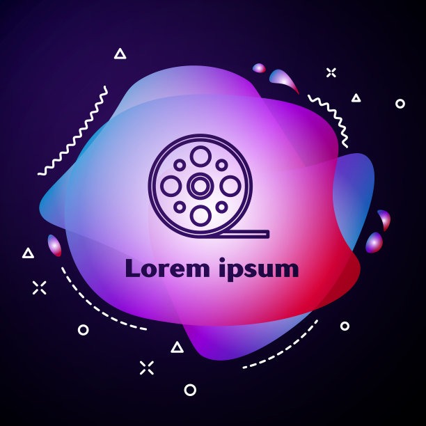 紫色线胶片卷轴图标孤立在蓝色上图片下载