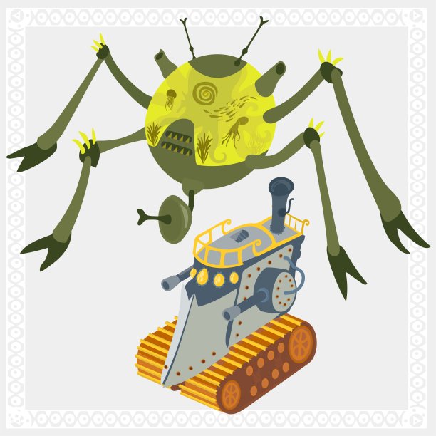 幻想机械和有机车辆和机器人孤立在白色背景图片下载