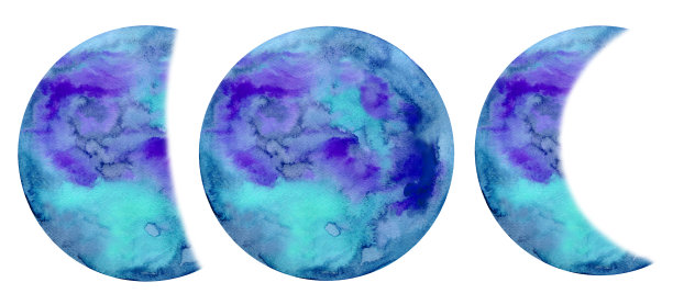 水彩画的月相。手绘蓝色银河插图孤立在白色背景。图片下载