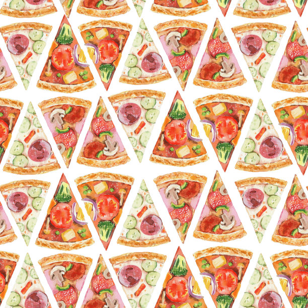 无缝图案水彩披萨系列。图案餐厅，酒吧菜单，餐垫，包装纸图片下载