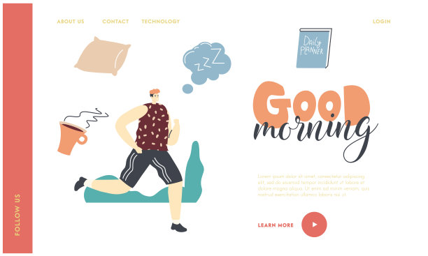 男子在公园晨跑登陆页面模板。夏季户外运动活动。慢跑和运动是健康的生活方式。运动员的日常锻炼。线性向量插图图片下载