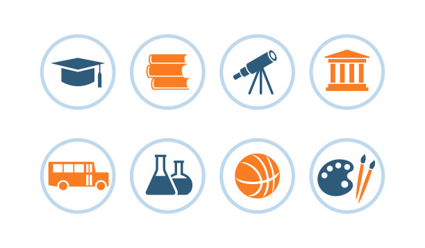 教育和学校图标。圆形按钮组图片下载