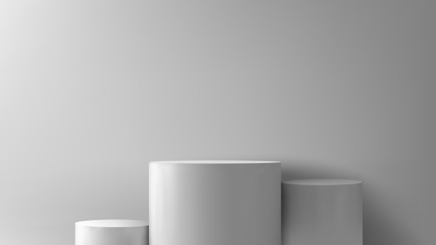裙房场景或3D圆形柱站场景和赢家基座在工作室在矢量灰色或白色最小的背景图片下载