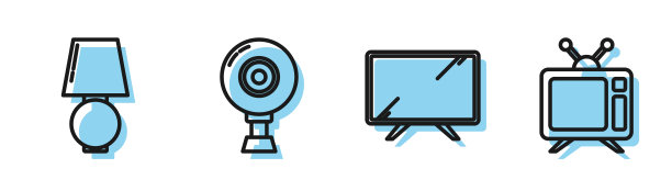 设置智能电视、台灯、网络摄像头和电视图标。向量图片下载
