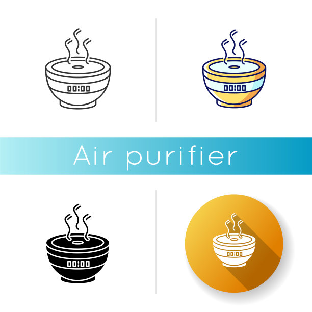 空气过滤器，现代设备图标。加湿设备、家用空气净化器、室内气候调节设备、离子机。线性黑色和RGB颜色样式。孤立的矢量插图图片下载