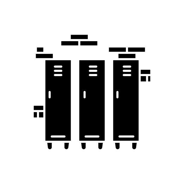 储物柜黑色字形图标。学校，大学，大学的橱柜。保持个人物品。健身房存储隔间。金属壁橱。白色空间上的剪影符号。向量孤立的插图图片下载
