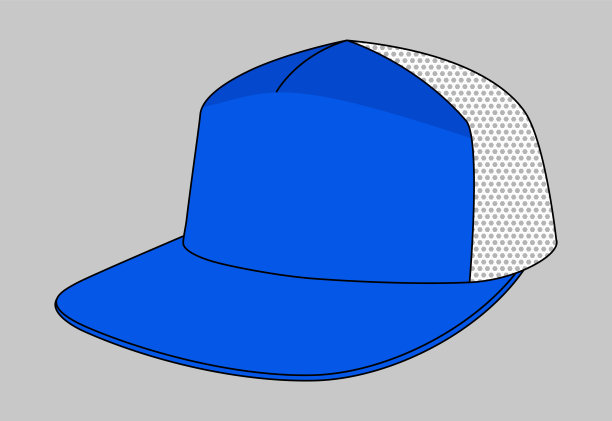 蓝色5面板帽与网格白色4背矢量模板。图片下载