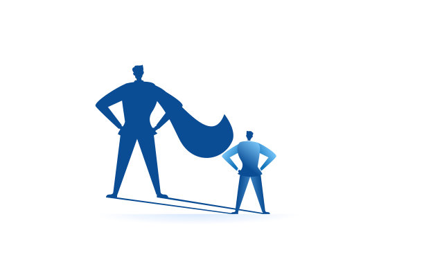 商人用自己的影子工作，平面概念插画设计图片下载