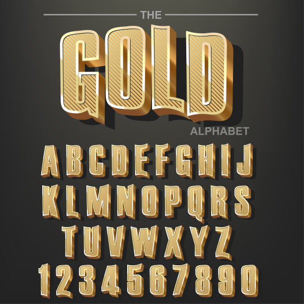 现代优雅的金色字体和字母，abc排版设计。向量图片下载
