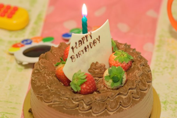 生日蛋糕和燃烧的蜡烛图片下载