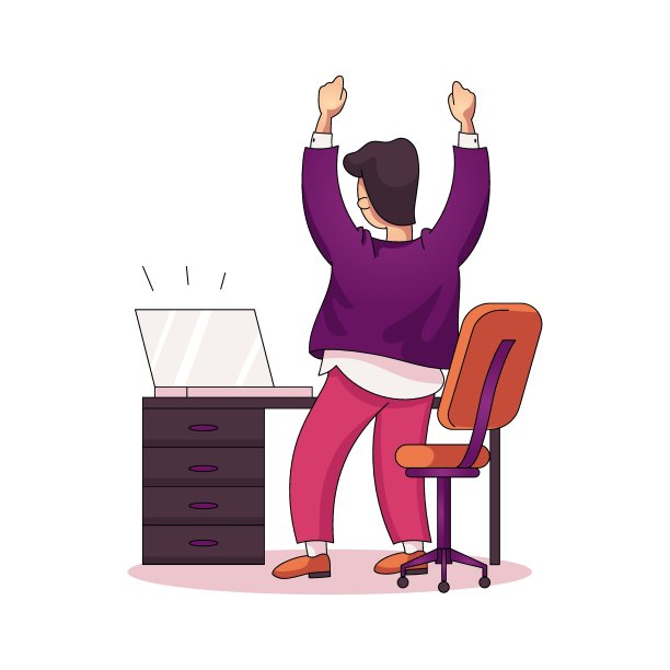 兴奋的商人打着手势，跳向他的工作地点图片下载