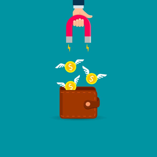 用磁铁从钱包里偷钱。矢量商业插图，商业概念图片下载