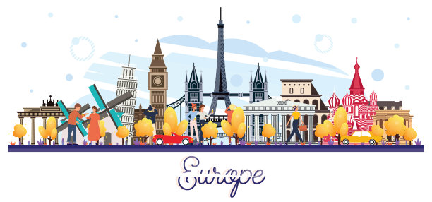 欧洲著名的地标孤立在白色之上图片下载