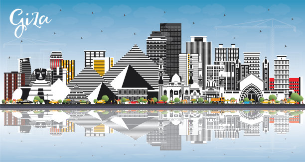 埃及城市吉萨的天际线与灰色的建筑物蓝色图片下载