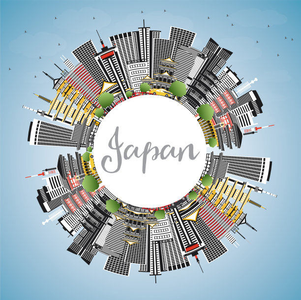 日本城市的天际线，灰色的建筑，蓝色的天空图片下载