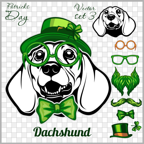 腊肠犬和圣帕特里克设计元素图片下载