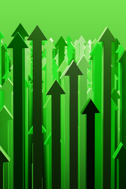3d渲染:绿色箭头指向上。理念为成功领导财富增长图片下载