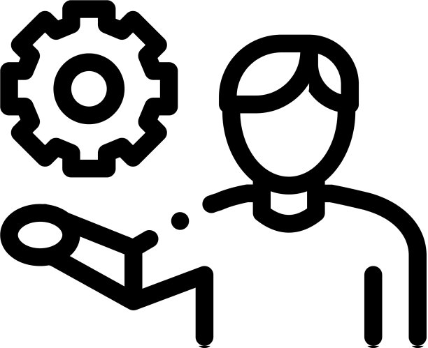 男子持有齿轮图标轮廓图片下载